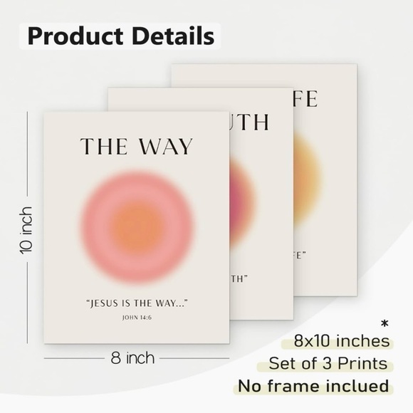 Christian Art Prints, 3 Pieces - Jesus is The Way, The Truth, The Life, 8”x10” - Picture 2 of 5